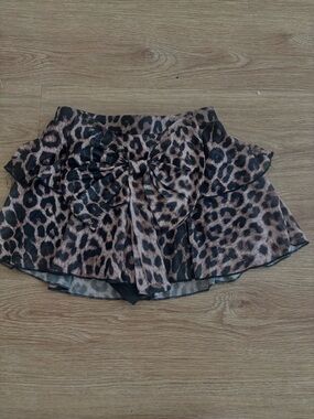 Leopard Print Bow Mini Skirt - Brown & Black